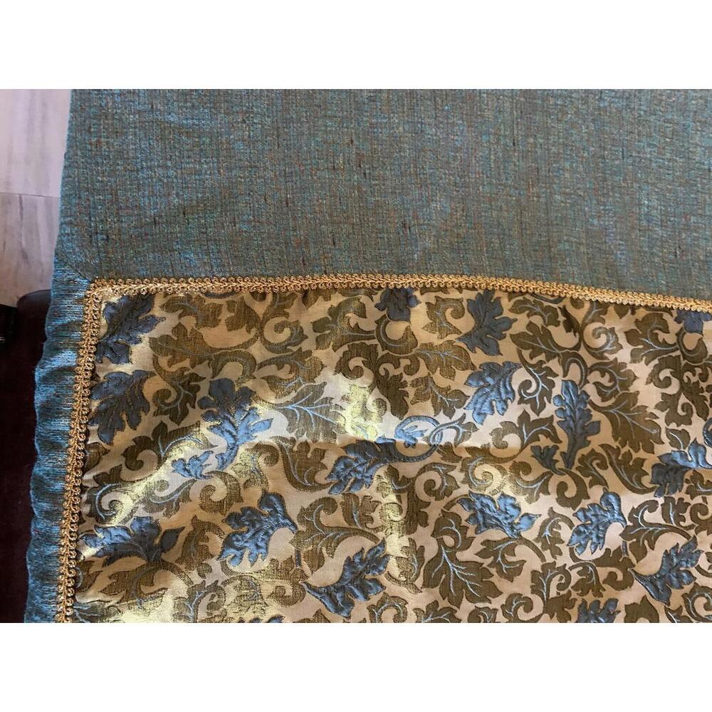Blue Brown Gold Metallic 49” X 54” Tablecloth Beautiful Leaves